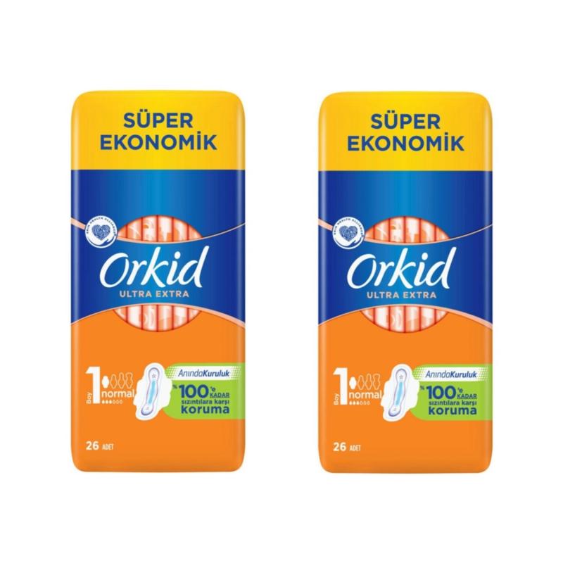 Orkid Ultra Extra Normal 1 Numara Ped (Anında Kuruluk) 26'lı x 2 (52 Adet)