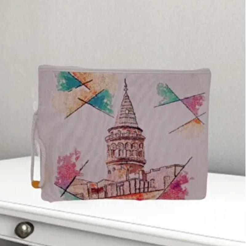 SkyFeel Galata Kulesi Desenli Clutch Kadın Çantası