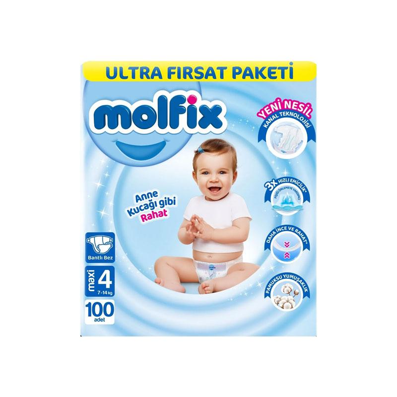 Molfix Bebek Bezi 3D 4 Beden Maxi 7-14 Kg 100lü Ultra Fırsat Paketi