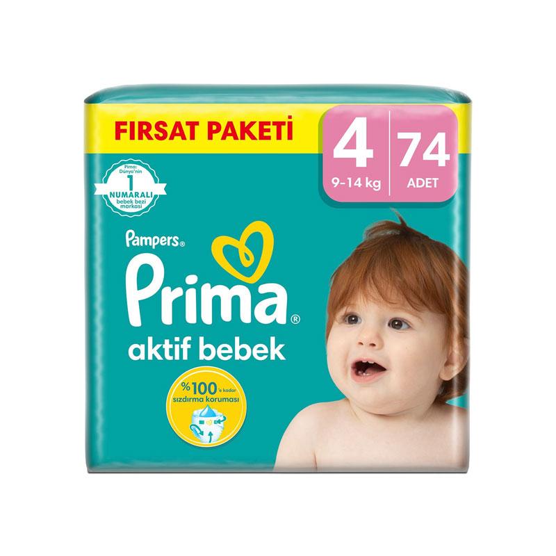 Prima Bebek Bezi Aktif Bebek Mega Fırsat Paketi 4 Beden 74'lü